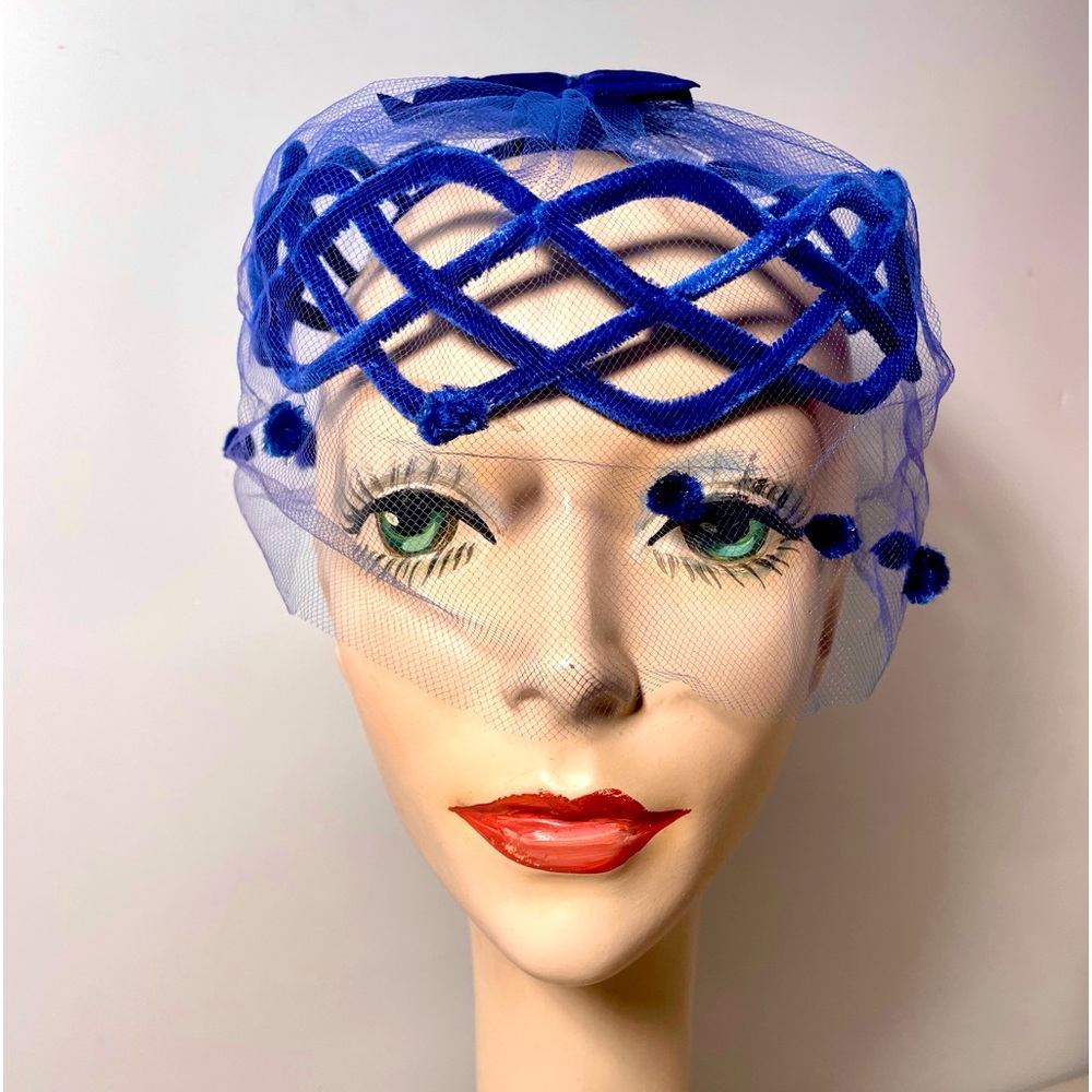 Vintage Blue Cage Pillbox Fascinator Hat